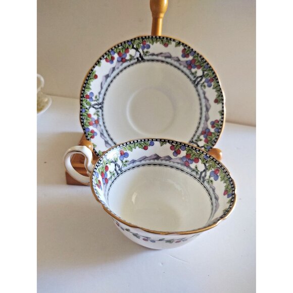 Vintage Aynsley Bone China Cup & Saucer Set Fruit Tree Pattern - England - Picture 1 of 14